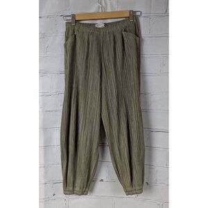 PLEATS PLEASE Issey Miyake Capri Tan Beige Green Zipper Harem Pants boho Hippie